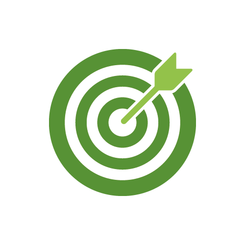 A target icon in dark green with a light green arrow in it.
