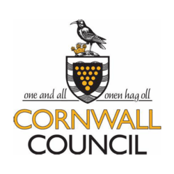The logo for Cornwall Council with a black bird sitting upon a crest.