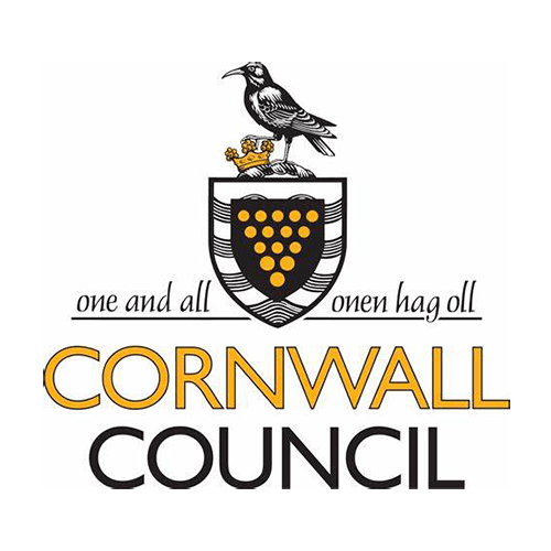 The logo for Cornwall Council with a black bird sitting upon a crest.