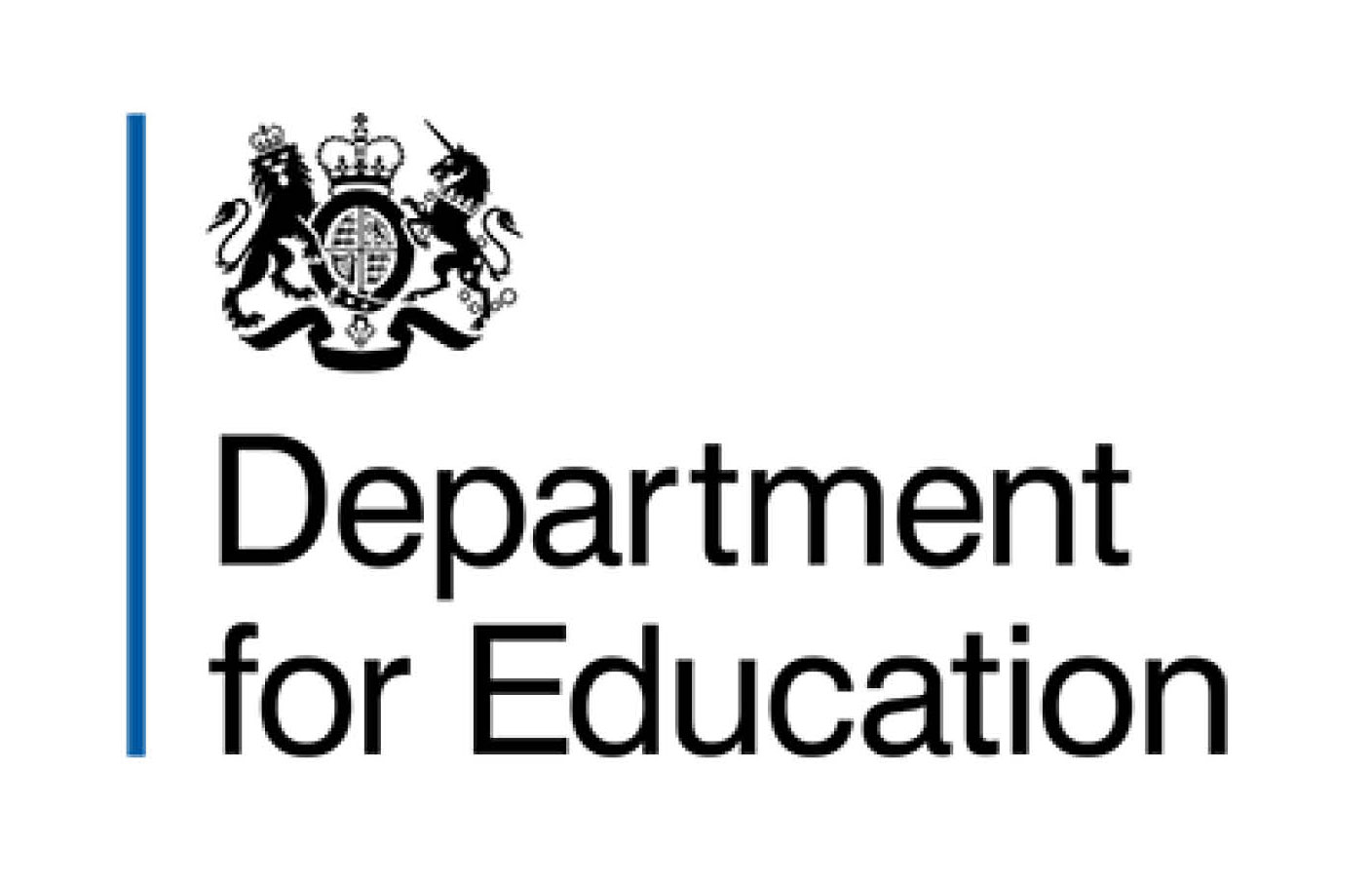 This image shows the logo in black lettering and a blue strip to the left for the Department of Education.
