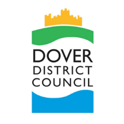 The logo of Dover District Council - a yellow castle on a green bank with a blue swirl at the bottom.