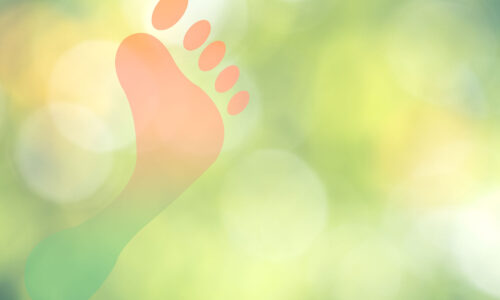 A light green with yellow blurs as a background with a peach foot shape in the foreground.