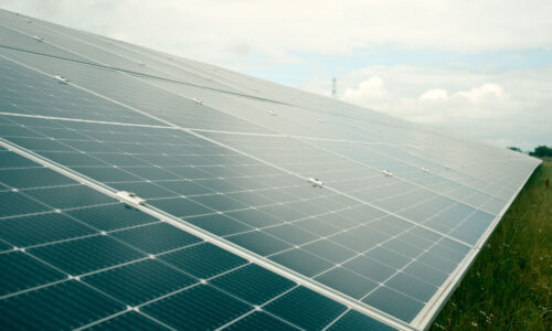 A close up of a solar panel from the Bowerhouse II Solar Farm in Somerset.